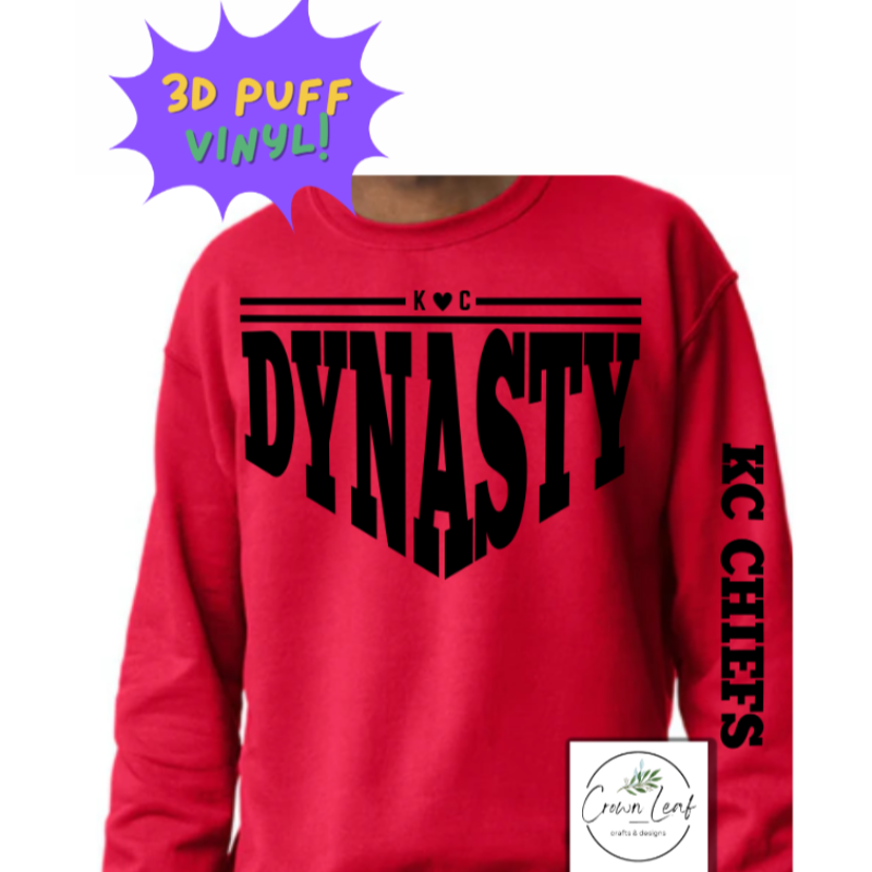 KC Dynasty 3D Puff [Red Gildan Crewneck Sweatshirt or Hoodie]  Main Image